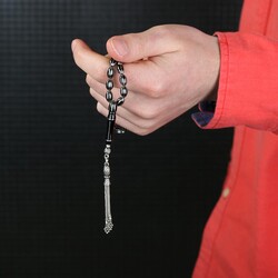 925 Ayar Gümüş 6lı Dilim Oltu Tesbih - 2