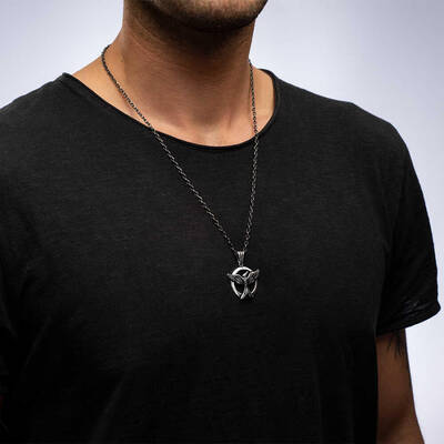 925 Ayar Gümüş Anka Kuşu Erkek Kolye (Kalın Zincirli) - 2