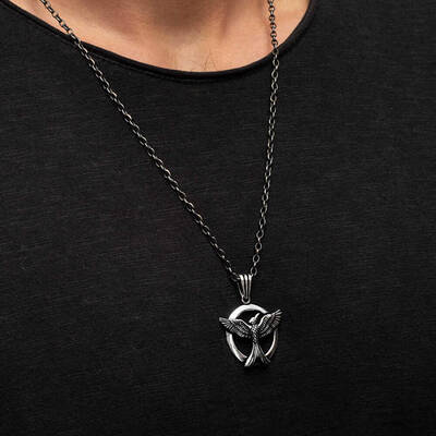 925 Ayar Gümüş Anka Kuşu Erkek Kolye (Kalın Zincirli) - 3