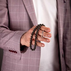 925 Ayar Gümüş Ay Yıldız Püsküllü Karpuz Kesim Oltu Tesbih - 4