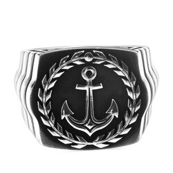 925 Ayar Gümüş Çapalı Denizci Yüzüğü - Thumbnail