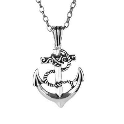 925 Ayar Gümüş Denizci Çapası Erkek Kolye (Kalın Zincirli) - 1