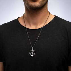925 Ayar Gümüş Denizci Çapası Erkek Kolye (Kalın Zincirli) - 2