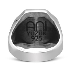 925 Ayar Gümüş Erkek Kırmızı Mine Ay Yıldızlı Yüzük - Thumbnail