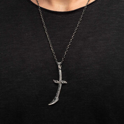 925 Ayar Gümüş Hançer Motifli Erkek Kolye (Kalın Zincirli) - 3