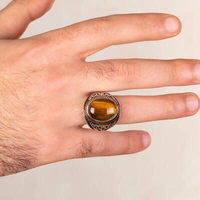 925 Ayar Gümüş Kaplangözü Taşlı Erkek Yüzüğü - 4