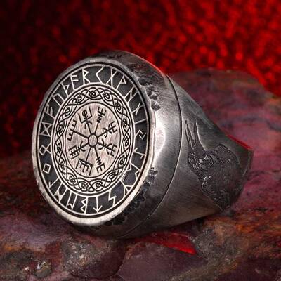 925 Ayar Gümüş Kuzgun Motifli Erkek Viking Yüzüğü - 5