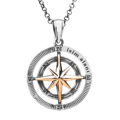 925 Ayar Gümüş Pusula Erkek Kolye (Kalın Zincirli) - 1