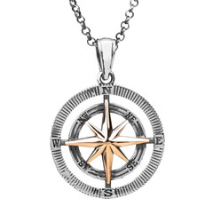 925 Ayar Gümüş Pusula Erkek Kolye (Kalın Zincirli) - 2