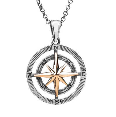 925 Ayar Gümüş Pusula Erkek Kolye (Kalın Zincirli) - 2