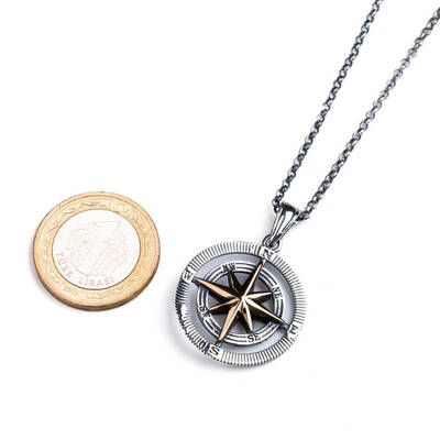 925 Ayar Gümüş Pusula Erkek Kolye (Kalın Zincirli) - 3
