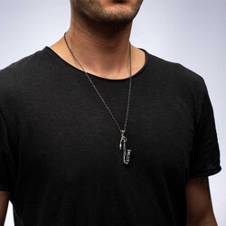 925 Ayar Gümüş Saksafon Erkek Kolye (Kalın Zincirli) - 2