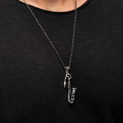 925 Ayar Gümüş Saksafon Erkek Kolye (Kalın Zincirli) - 3