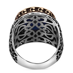 925 Ayar Gümüş Zirkon Mavi Taşlı İşlemeli Erkek Yüzük - 3