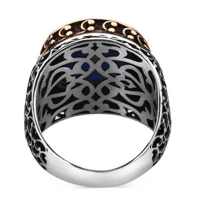 925 Ayar Gümüş Zirkon Mavi Taşlı İşlemeli Erkek Yüzük - 3