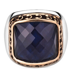 925 Ayar Gümüş Zirkon Mavi Taşlı Sade Erkek Yüzük - 2