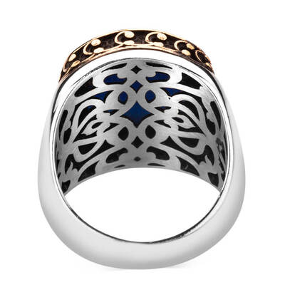 925 Ayar Gümüş Zirkon Mavi Taşlı Sade Erkek Yüzük - 3