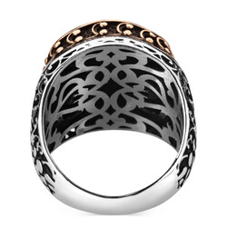 925 Ayar Gümüş Zirkon Siyah Taşlı İşlemeli Erkek Yüzük - 3