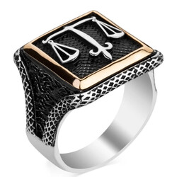 Adalet Terazili Kare Tasarım Erkek Gümüş Yüzüğü