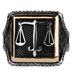 Adalet Terazili Kare Tasarım Erkek Gümüş Yüzüğü - 2