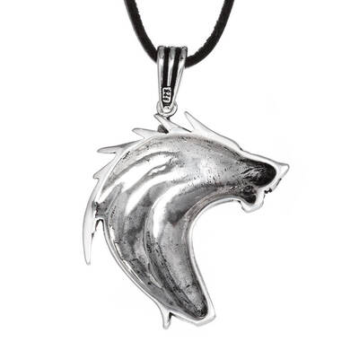 Alpha Wolf 925 Ayar Gümüş Kurt Erkek Kolye Deri İpli - 2