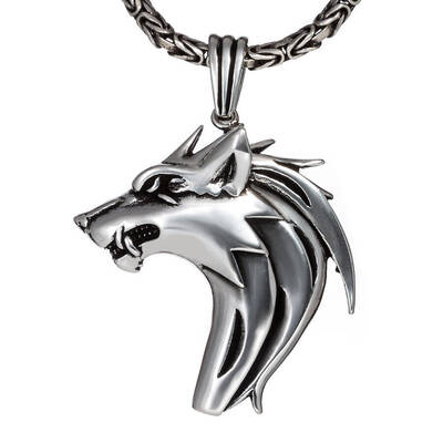 Alpha Wolf 925 Ayar Gümüş Kurt Erkek Kolye Kral Zincirli - 1