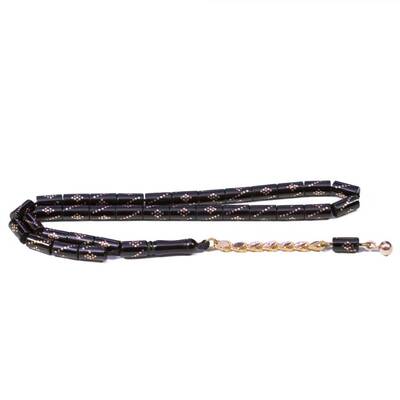 Altın İşlemeli Boru Kesim Oltu Tesbih - 1