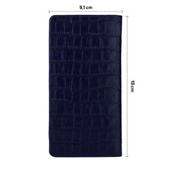 Anıtolia Style Kroko Deri Cep Telefonu Bölmeli Deri El Cüzdanı Lacivert - 3