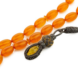 Arpa Kesim Kazazlı Turuncu Sıkma Kehribar Tesbih - 2