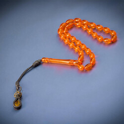 Arpa Kesim Kazazlı Turuncu Sıkma Kehribar Tesbih - 3