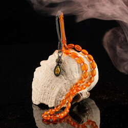 Arpa Kesim Kazazlı Turuncu Sıkma Kehribar Tesbih - 4