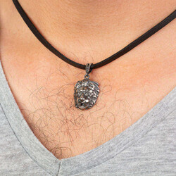 Aslan Motifli Gümüş Erkek Kolye - 3