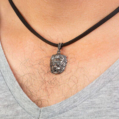 Aslan Motifli Gümüş Erkek Kolye - 3