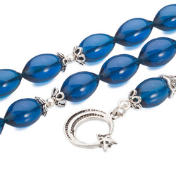 Ay Yıldız Kral Püsküllü Mavi Sıkma Kehribar Tesbih - 3