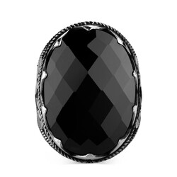 Balta Figürlü Siyah Zirkon Taşlı Gümüş Erkek Yüzük - 3