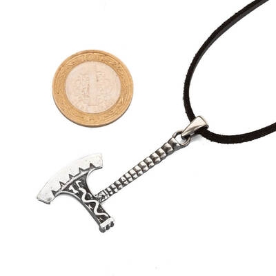 Balta Motifli Gümüş Erkek Kolye - 3