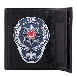 Beyaz Renk Özel Güvenlik Rozetli Klasik Cüzdan Siyah - Thumbnail