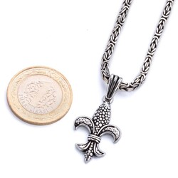 Çiçek Motif Uçlu 925 Ayar Gümüş Erkek Kolye Kral Zincirli - 3
