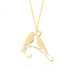 Çifte Kumrular Motifli Kolye (Altın Renkli)