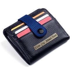 Cosmopolit Çıtçıtlı Fonksiyonel Hakiki Deri Klasik Erkek Cüzdan Siyah-Mavi
