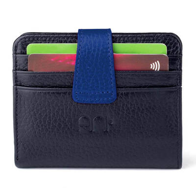 Cosmopolit Çıtçıtlı Fonksiyonel Hakiki Deri Klasik Erkek Cüzdan Siyah-Mavi - 8