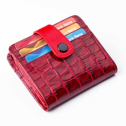Cosmopolit Çıtçıtlı Fonksiyonel Kroko Deri Klasik Erkek Cüzdan Bordo-Kırmızı - 1