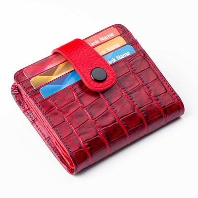 Cosmopolit Çıtçıtlı Fonksiyonel Kroko Deri Klasik Erkek Cüzdan Bordo-Kırmızı - 1