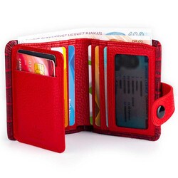 Cosmopolit Çıtçıtlı Fonksiyonel Kroko Deri Klasik Erkek Cüzdan Bordo-Kırmızı - 3