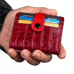 Cosmopolit Çıtçıtlı Fonksiyonel Kroko Deri Klasik Erkek Cüzdan Bordo-Kırmızı - 5