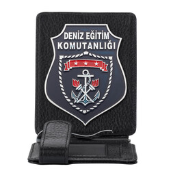 Deniz Eğitim Komutanlığı Rozetli Para Tokalı Kartlık Cüzdan Siyah - Thumbnail