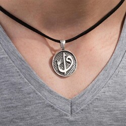 Elif-Vav Motifli Gümüş Erkek Kolye - 2