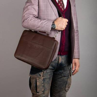 Exclusive Hakiki Deri Organizer Çanta Kahverengi - 3