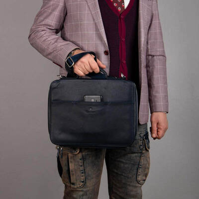 Exclusive Hakiki Deri Organizer Çanta Lacivert - 6