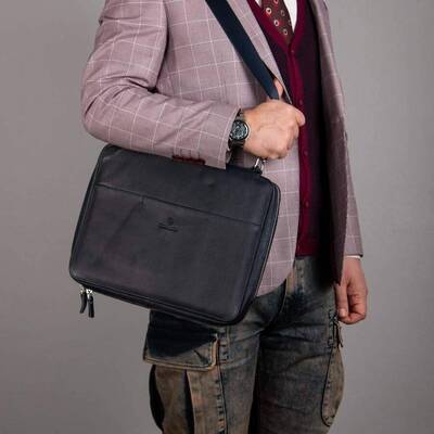 Exclusive Hakiki Deri Organizer Çanta Lacivert - 7